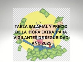 TABLA SALARIAL Y PRECIO DE LA HORA EXTRA PARA VIGILANTES DE SEGURIDAD AÑO 2025 TABLA SALARIAL Y PRECIO DE LA HORA EXTRA PARA VIGILANTES DE SEGURIDAD AÑO 2025