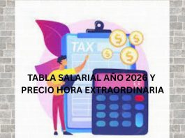 TABLA SALARIAL AÑO 2026 Y PRECIO HORA EXTRAORDINARIA